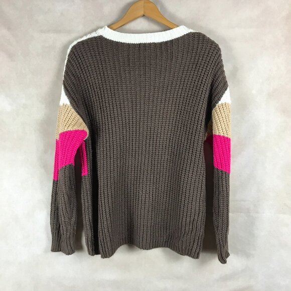 LUSH Ribbed V-neck Colorblock Chevron Sweater SMALL - Picture 4 of 7